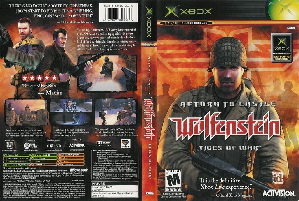 XBOX Return to Castle Wolfenstein Tides of War {CIB}