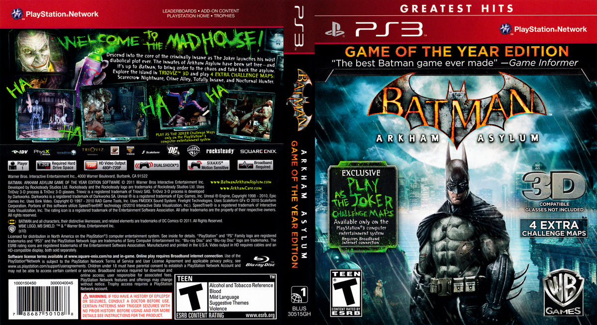 Batman Arkham Asylum Goty Dlc On Disc PS3 Used – Iceman Video Games