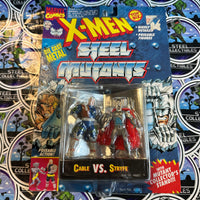 Toy Biz- 1994 Marvel Comics “X-Men” Cable Vs. Stryfe (Steel Mutants) w/ Mutant Collector’s Stand Poseable Die Cast Metal Action Figure 2-Pack [New/Sealed]
