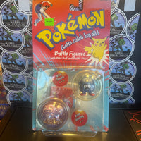Hasbro- 1999 “Pokémon Battle Figures w/ Poké Ball and Battle Disc” Tangela #114 and Weezing #110 Figure (New)