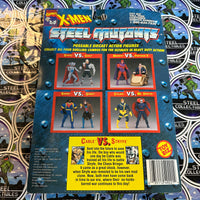 Toy Biz- 1994 Marvel Comics “X-Men” Cable Vs. Stryfe (Steel Mutants) w/ Mutant Collector’s Stand Poseable Die Cast Metal Action Figure 2-Pack [New/Sealed]
