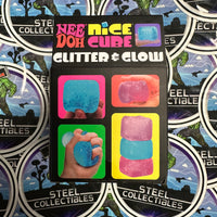 Needoh- 100% Authentic Needoh “Nice Cube Glitter & Glow” Blue Glitter Nice Cube (Super Solid Squish!) Glow-In-The-Dark Stress Relief/Fidget Toy [New/Factory Sealed]
