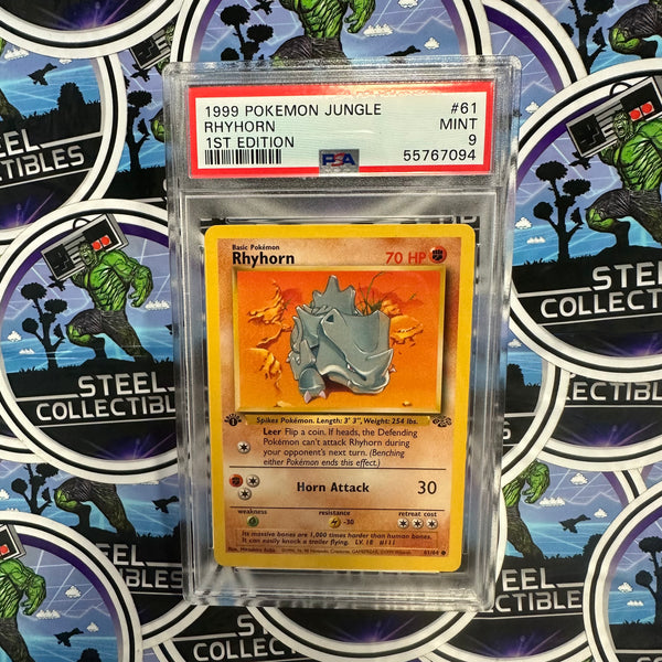 Pokemon TCG- 1999 Pokemon Jungle Rhyhorn (#61) 1st Edition PSA Graded
