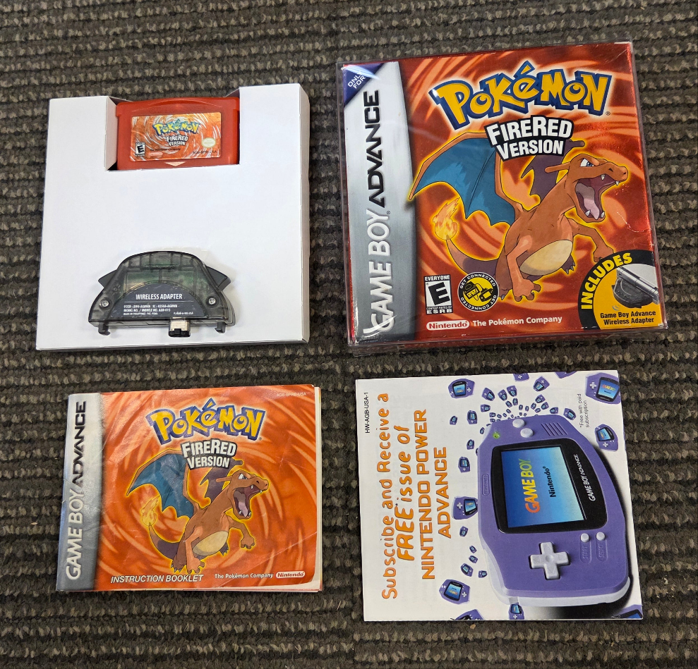 GBA POKEMON FIRE RED (CIB) W/ WIRELESS ADAPTER - GAMEBOY ADVANCE