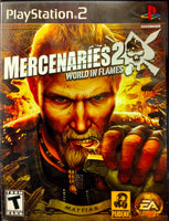 Playstation 2 - Mercenaries 2 World In Flames [CIB, BLACK AND WHITE MANUAL, COVERART MOISTURE DAMAGE]
