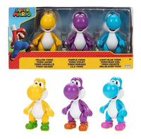 Nintendo- “Super Mario” Yellow, Purple, & Light-Blue Yoshi (3-Pack) Poseable Action Figures [New/Sealed]
