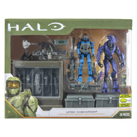 Xbox- “Halo” UNSC Checkpoint w/ Spartan Gungir + Elite Mercenary (28 Pieces, 10 Terrain Bases Included!) Poseable Action Figure Set w/ Accessories [New/Sealed]
