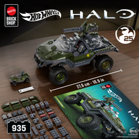Hot Wheels- Mattel Brick Shop “Halo” Celebrating 25 Years UNSC M12 Warthog Building Set Toy w/ Metal Parts & Exclusive Car [New/Sealed]

