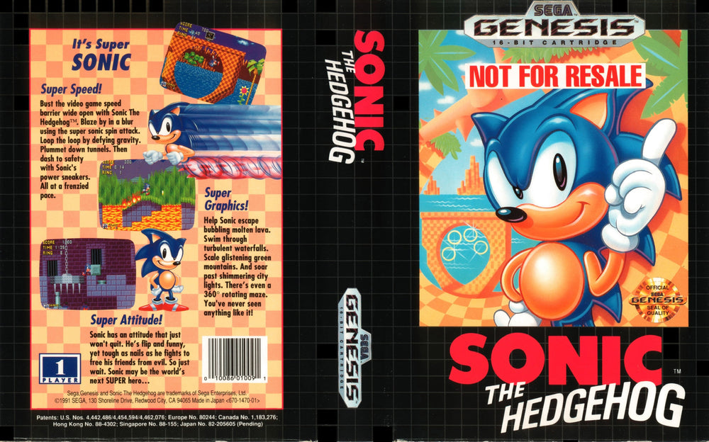 GENESIS - Sonic The Hedgehog {NOT FOR RESALE} {NO MANUAL} {LABEL DAMAGE}