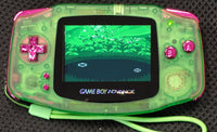 NINTENDO GAMEBOY ADVANCE CONSOLE - BACKLIT IPS SCREEN (TRANSLUCENT GREEN W/ METALLIC PURPLE BUTTONS)

