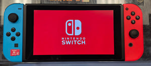 NINTENDO SWITCH CONSOLE (MODEL 2) W/ RED & BLUE JOYCONS & RED CASE