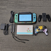 NINTENDO SWITCH CONSOLE - ANIMAL CROSSING LIMITED EDITION [MODEL 2 (HAC-001-01)] W/ CASE AND POKEMON CONTROLLER *INCLUDES 256GB MICRO SD*
