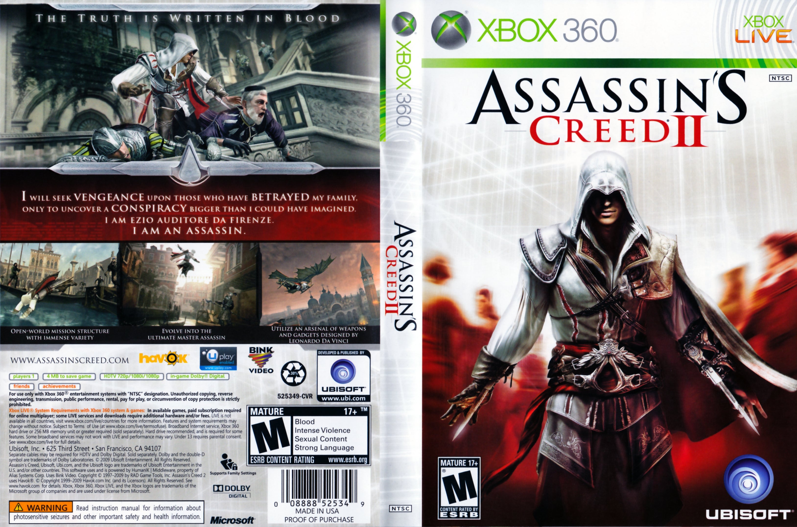 Xbox 360 - Assassin's Creed 2 II Gamestop Case No Map Xbox 360