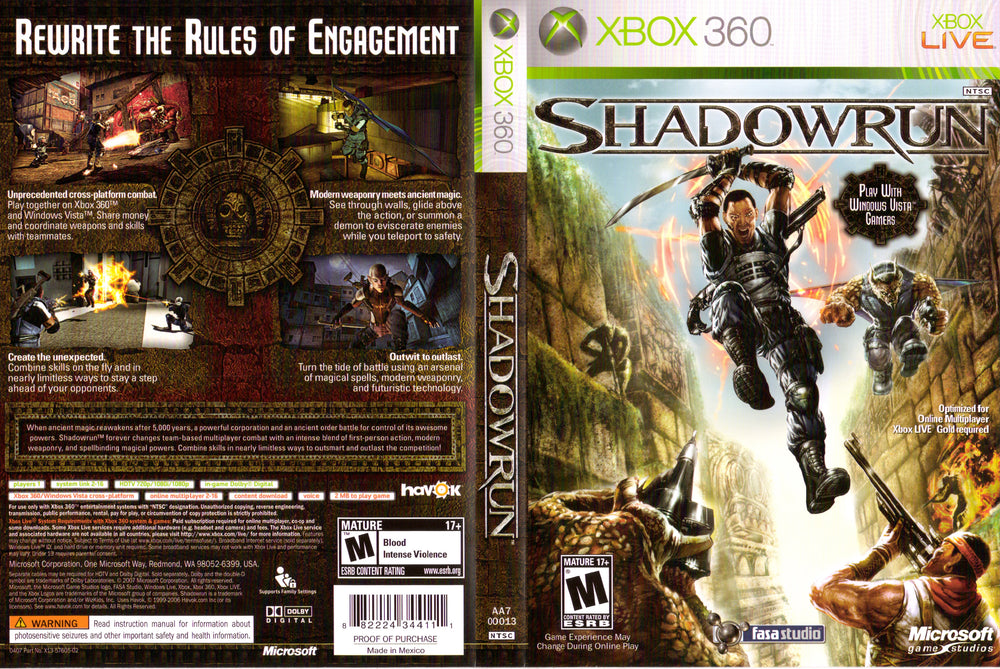 Xbox 360 - Shadowrun {NO MANUAL}